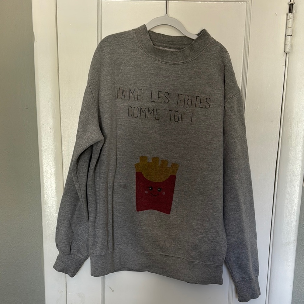 Gray Sweater with French Fry Design